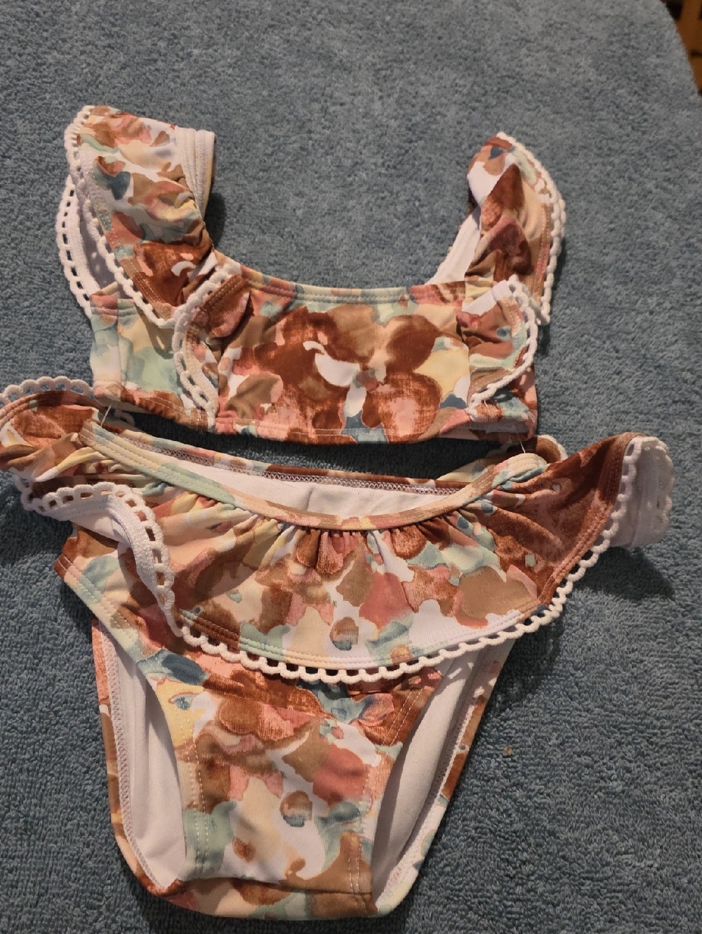 Janie and Jack Multicolor Floral Ruffle One-Piece Swim Set - Brown, Pink, Blue